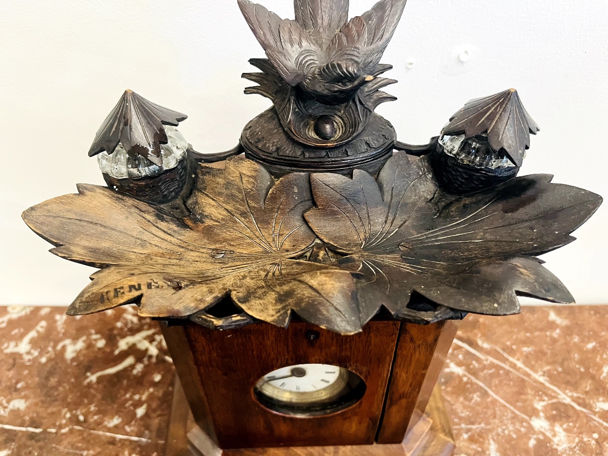 Wooden Clock Case With Inkwell – Black Forest-photo-2