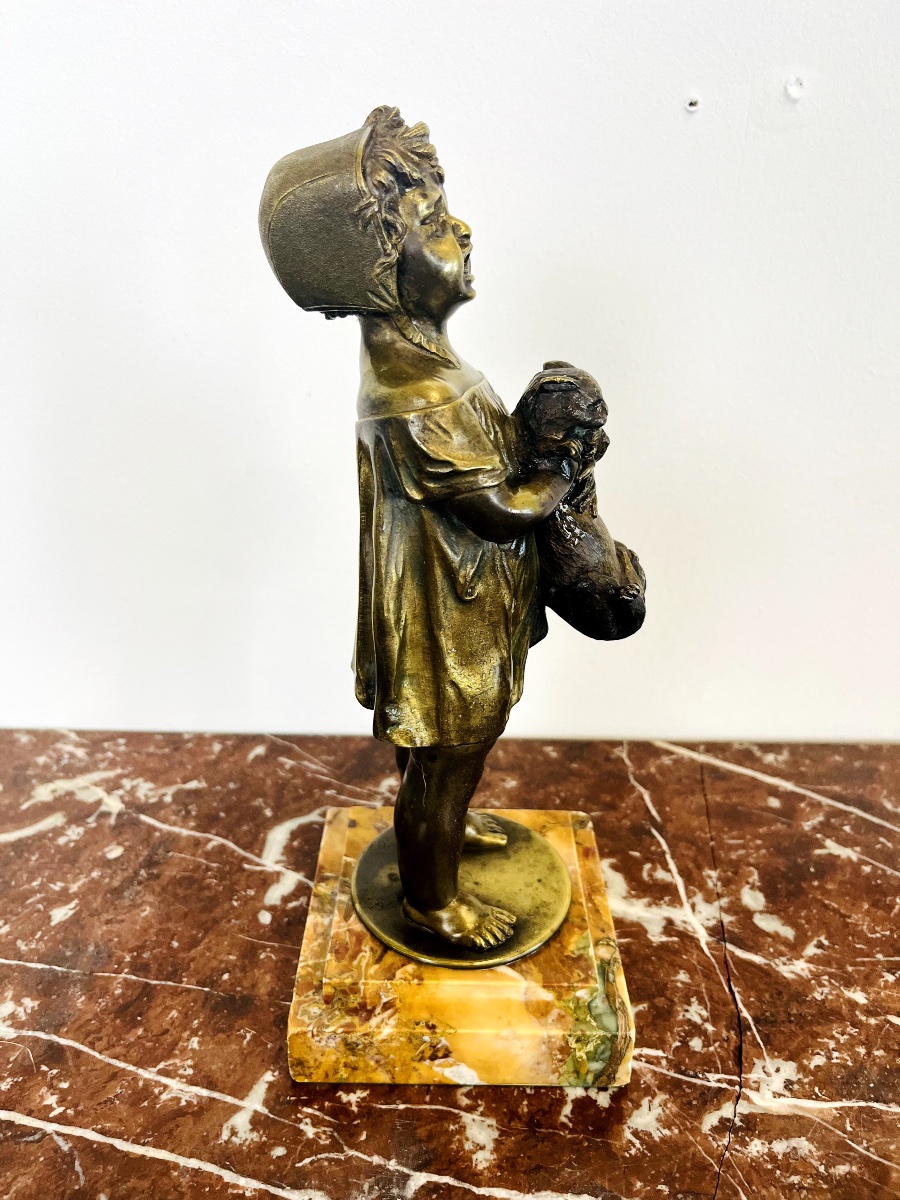 Bronze “the Little Girl With The Cat” By Léon Pilet (1840–1916)-photo-3