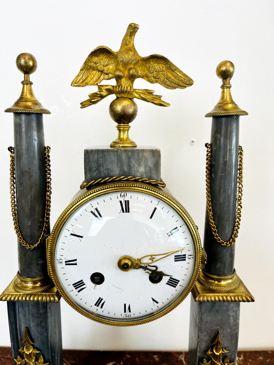Louis XVI Portico Clock In Blue Turquin Marble And Gilt Bronze -photo-3