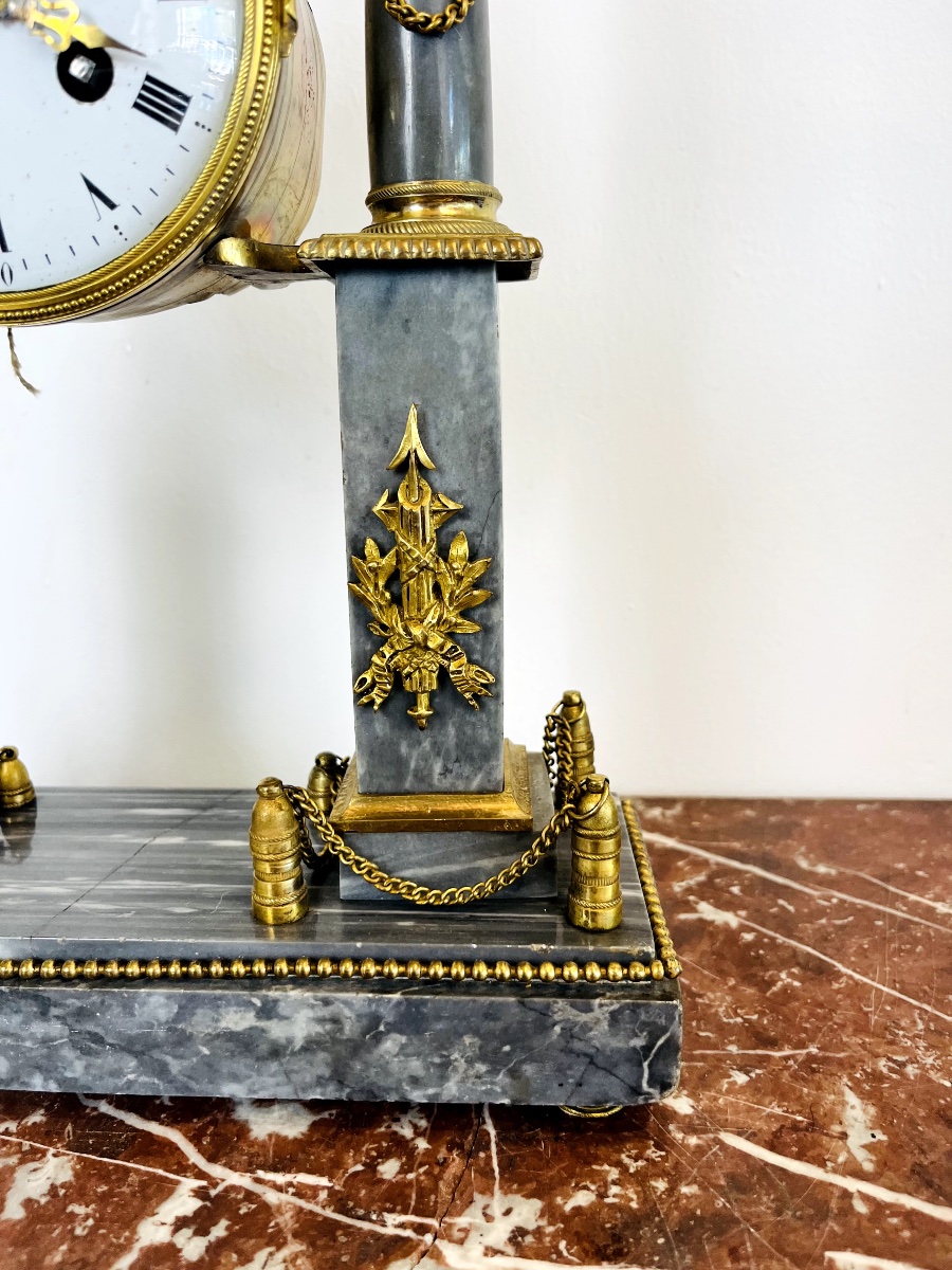 Louis XVI Portico Clock In Blue Turquin Marble And Gilt Bronze -photo-4