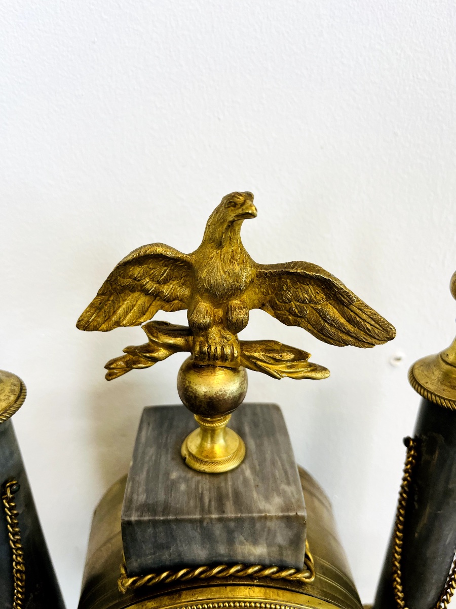 Louis XVI Portico Clock In Blue Turquin Marble And Gilt Bronze -photo-4
