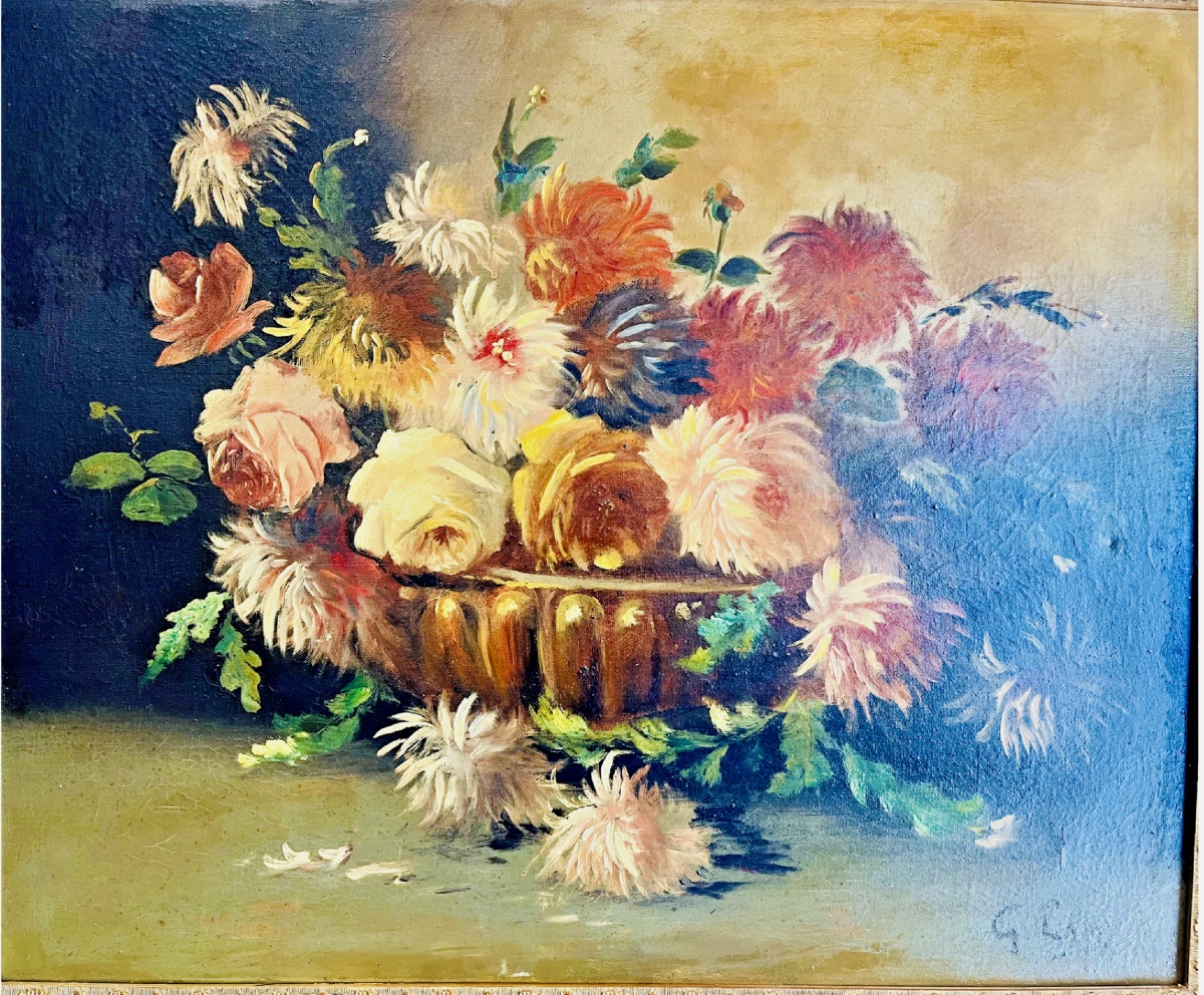 Oil On Canvas Still Life By G. Lamy (19th-20th Century)-photo-2