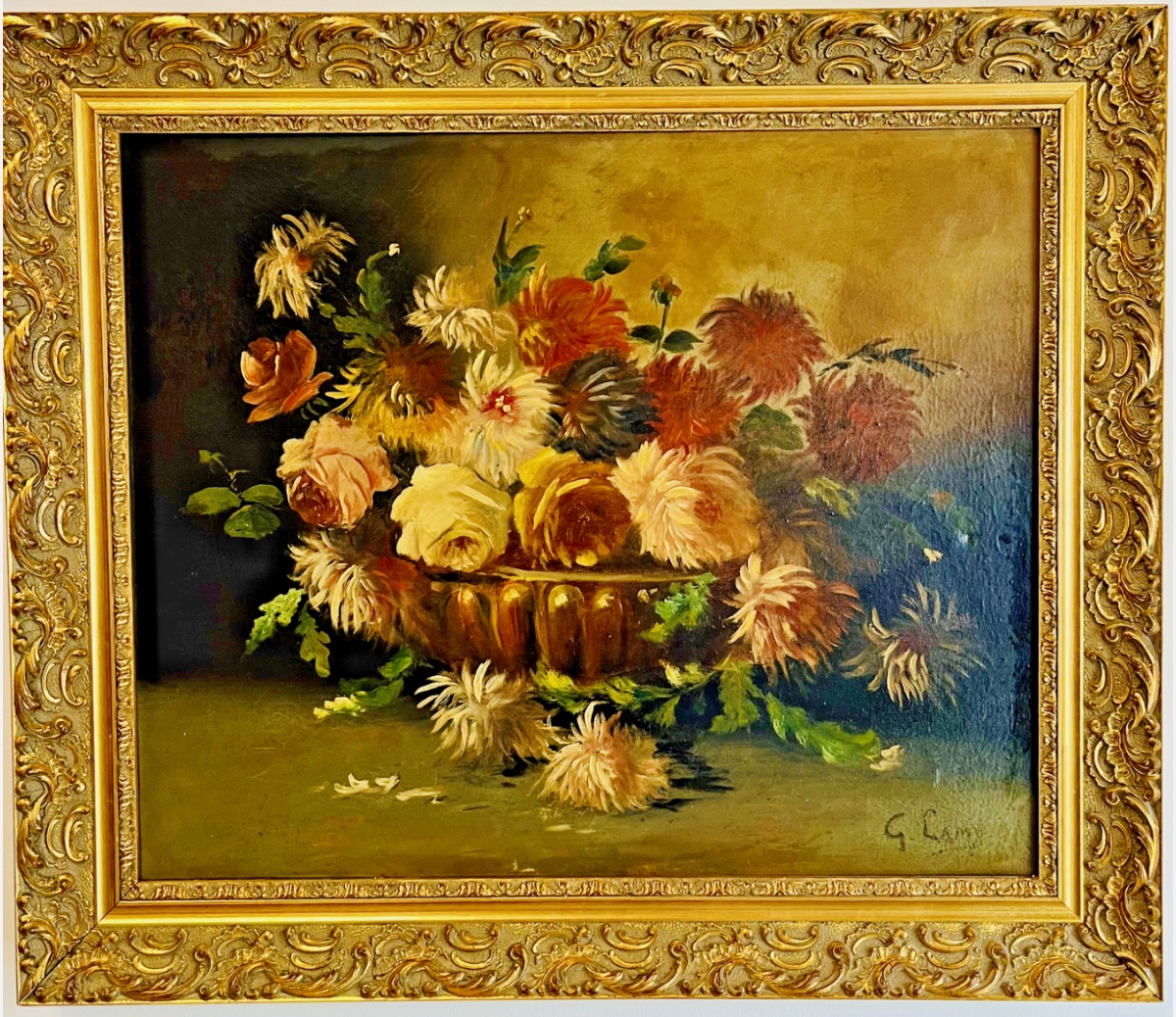Oil On Canvas Still Life By G. Lamy (19th-20th Century)