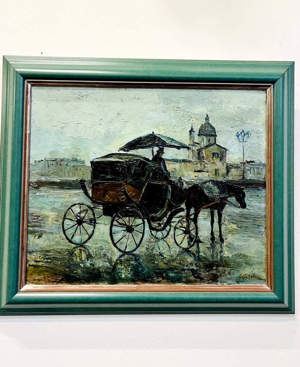 Oil On Canvas Carriage In The Rain