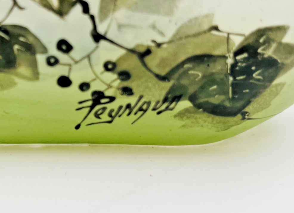 Painted Glass Vase With Vine Leaf Decoration Signed Peynaud-photo-2