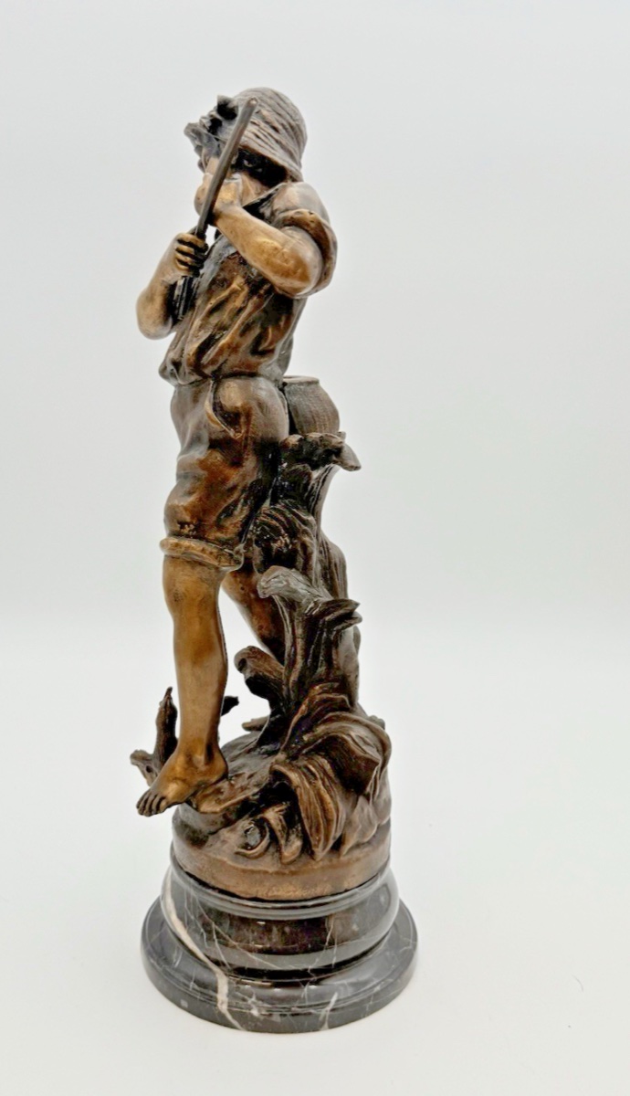 Statuette en bronze patiné – Jeune pêcheur – XIXe siècle-photo-2