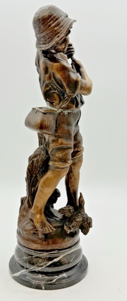 Statuette en bronze patiné – Jeune pêcheur – XIXe siècle-photo-4