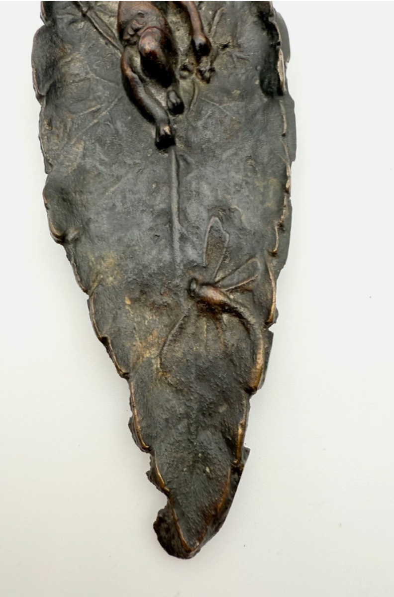 Ancien cendrier en bronze – Chérubin et libellule XIXE-photo-1