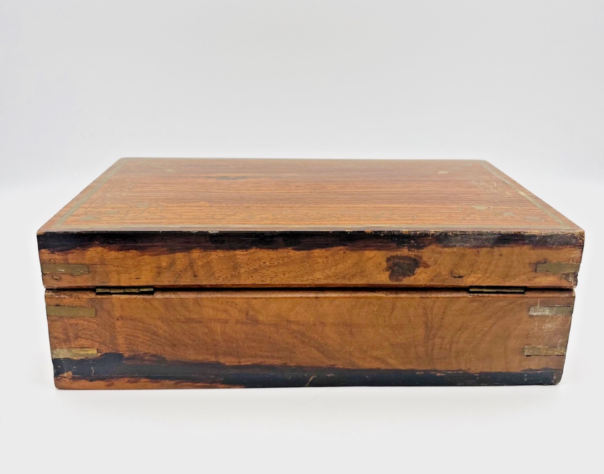 Coffret à bijoux marqueté en bois et laiton-photo-4