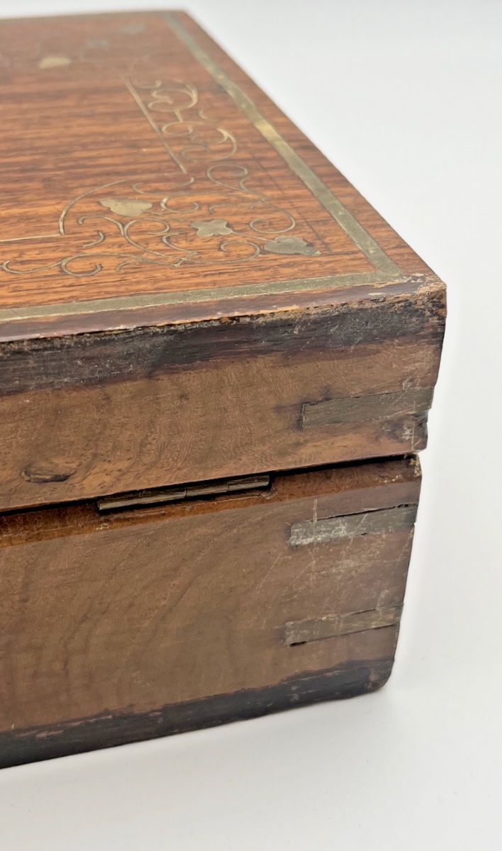 Coffret à bijoux marqueté en bois et laiton-photo-6