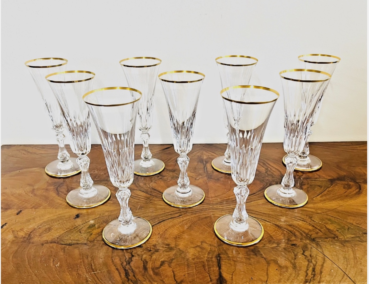Lot de 9 flûtes à champagne en cristal Saint-Louis – Modèle Lozère 