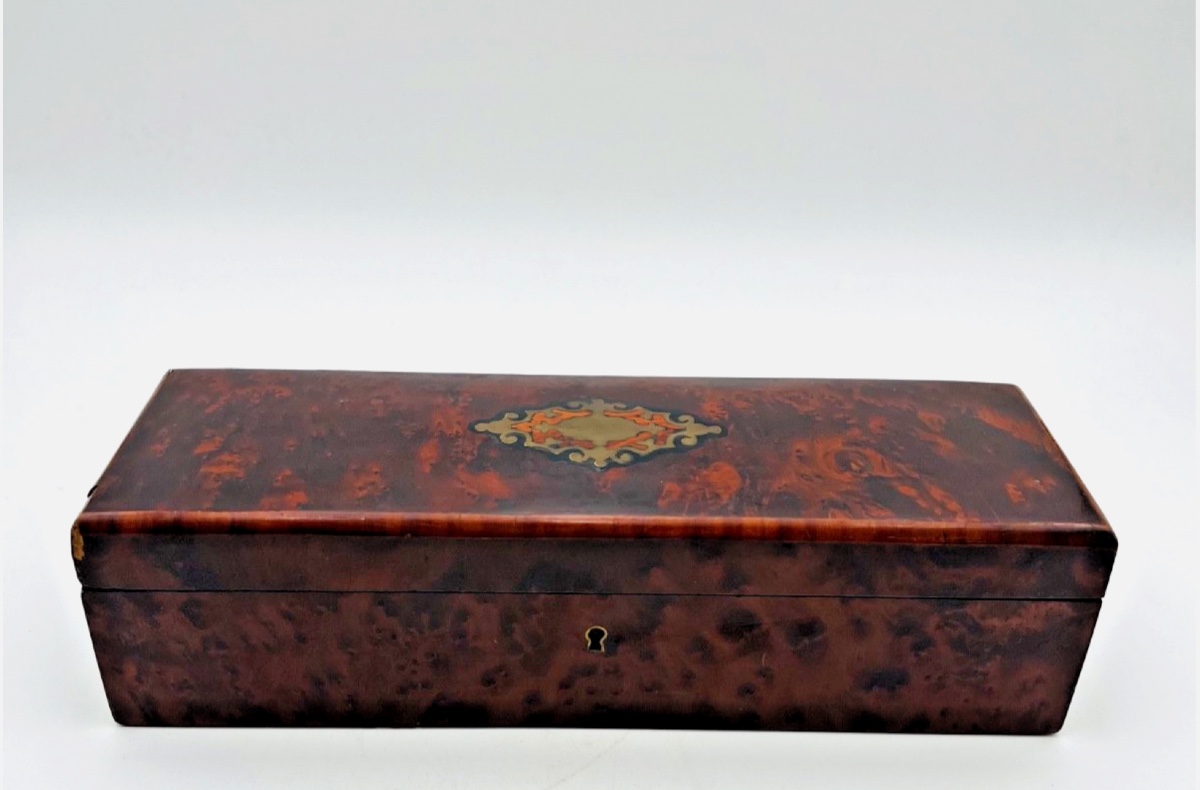 Boîte à gants en bois marquetée laiton – Style Napoléon III