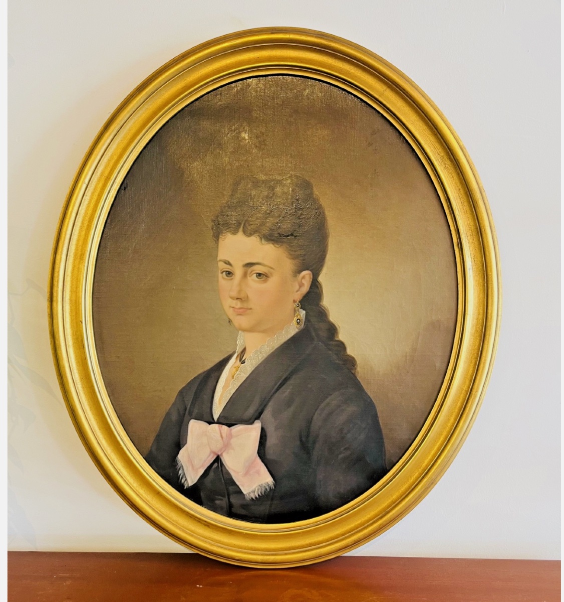Portrait féminin XIXe – Huile sur toile-photo-2