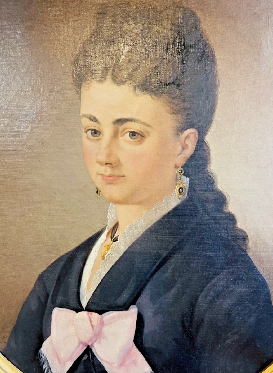 Portrait féminin XIXe – Huile sur toile-photo-3