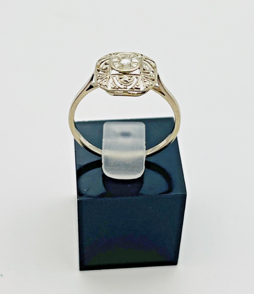 Bague ancienne Art Déco en or blanc 18 carats – motif ajouré – 609004-photo-1