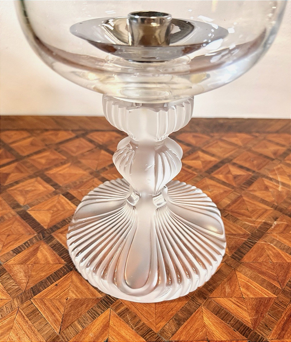 Pair Of Lalique France Crystal Tealight Holders – “ouragan” Model-photo-4