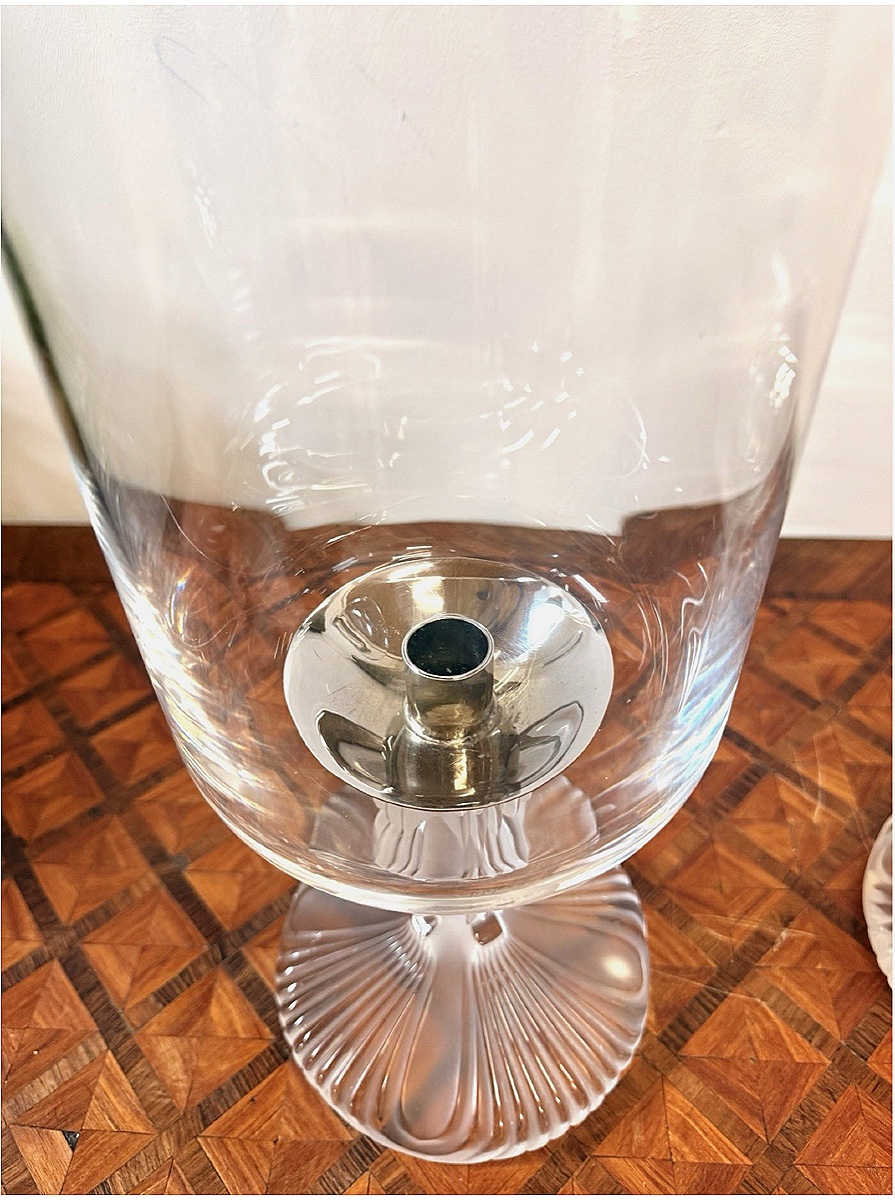 Pair Of Lalique France Crystal Tealight Holders – “ouragan” Model-photo-1