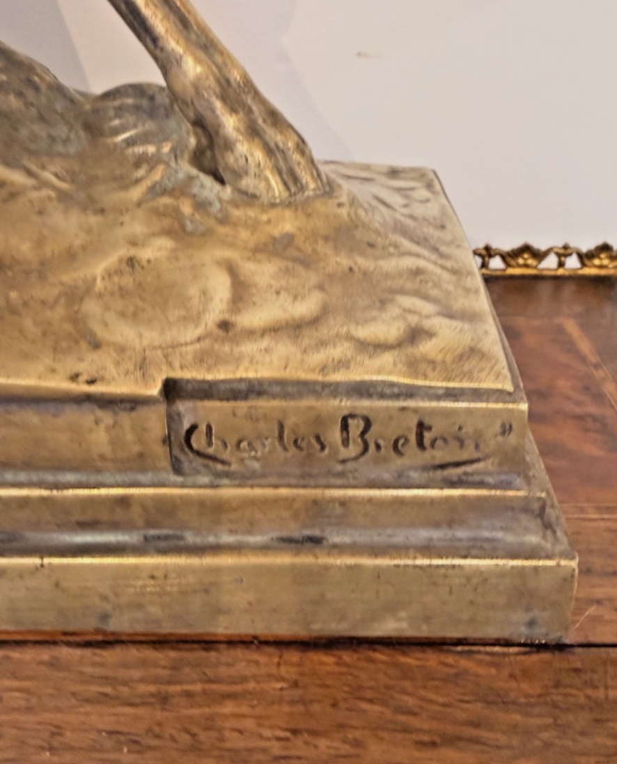 Art Deco Bronze – Diana The Huntress With Bow And Fawn By Charles Eugène Breton-photo-3