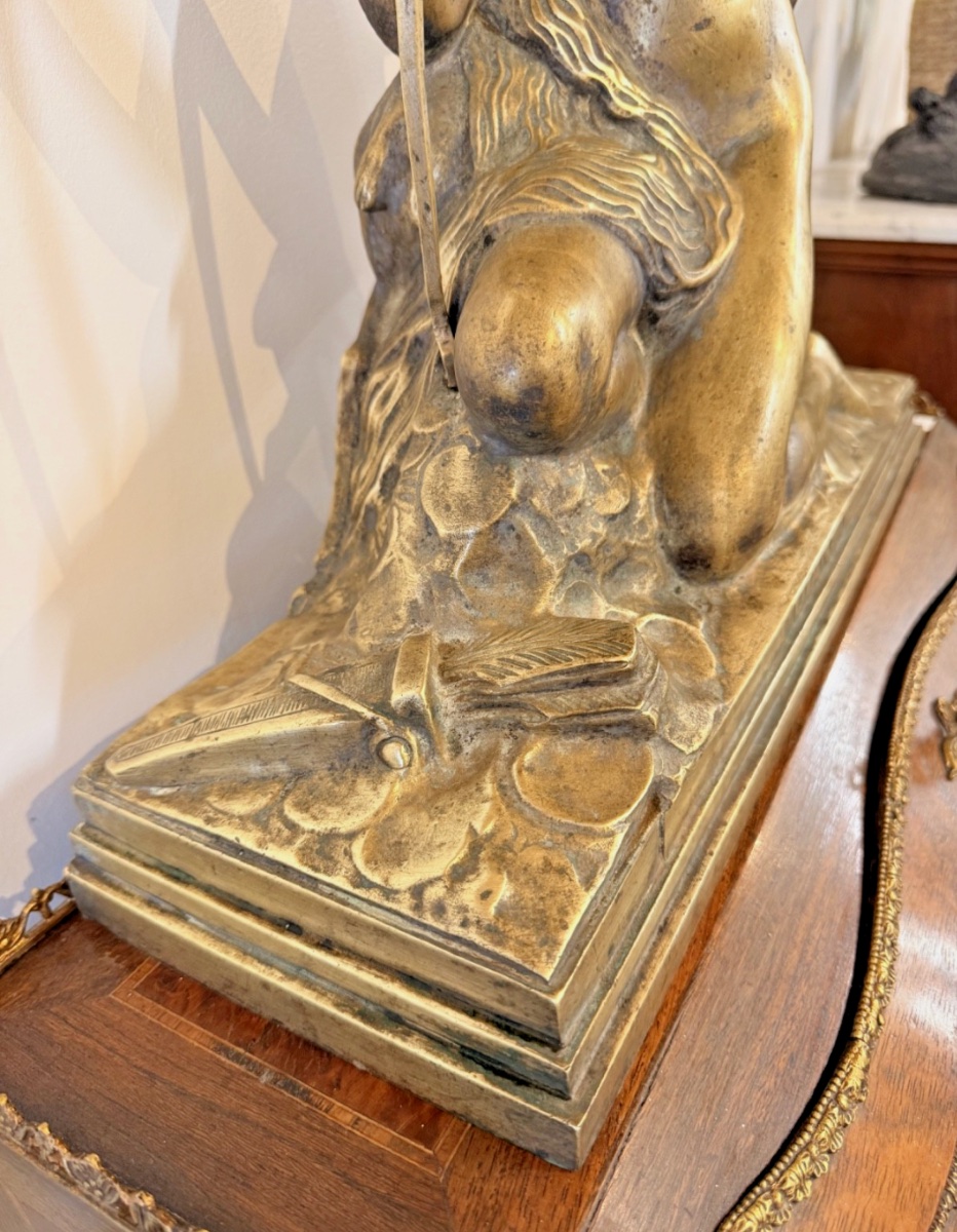 Art Deco Bronze – Diana The Huntress With Bow And Fawn By Charles Eugène Breton-photo-3