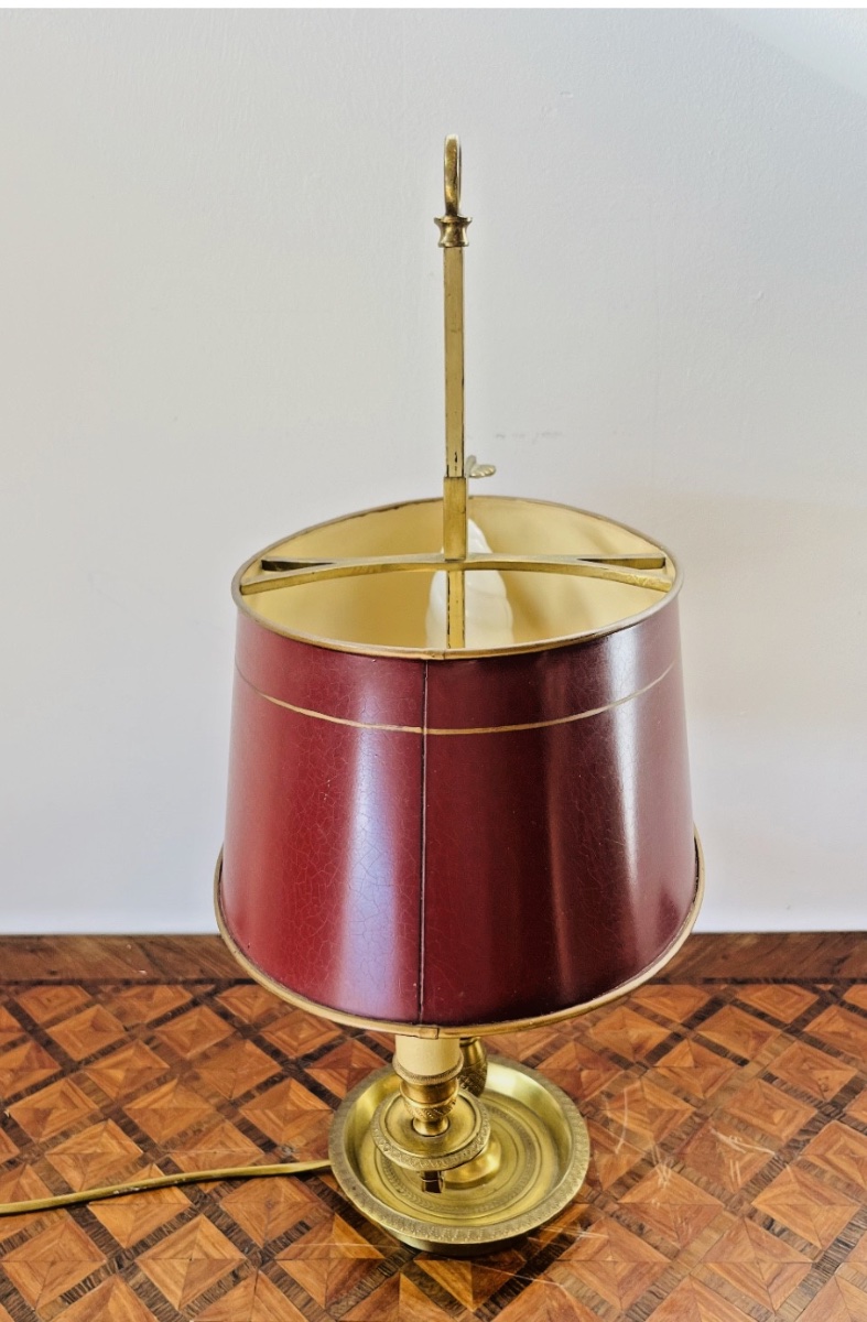 Antique Bouillotte Lamp – Red Metal Lampshade – 691 002-photo-2