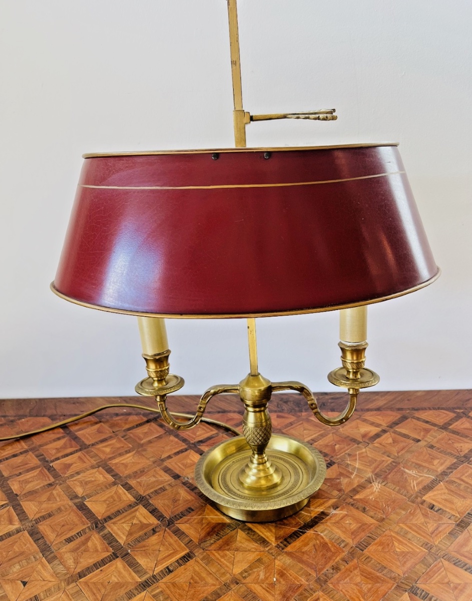 Antique Bouillotte Lamp – Red Metal Lampshade – 691 002-photo-3