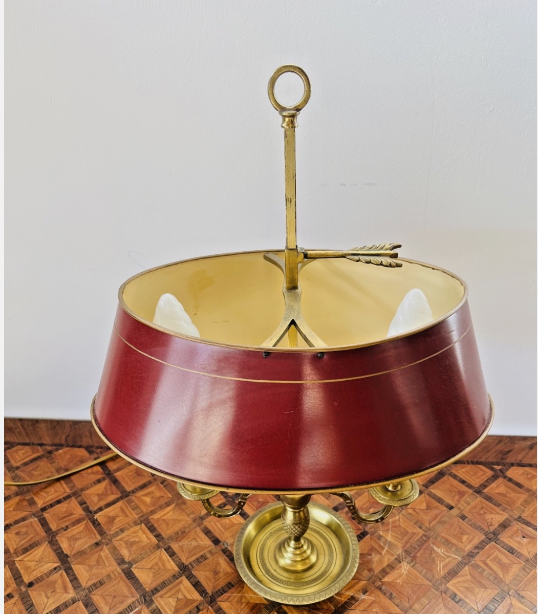 Antique Bouillotte Lamp – Red Metal Lampshade – 691 002-photo-4