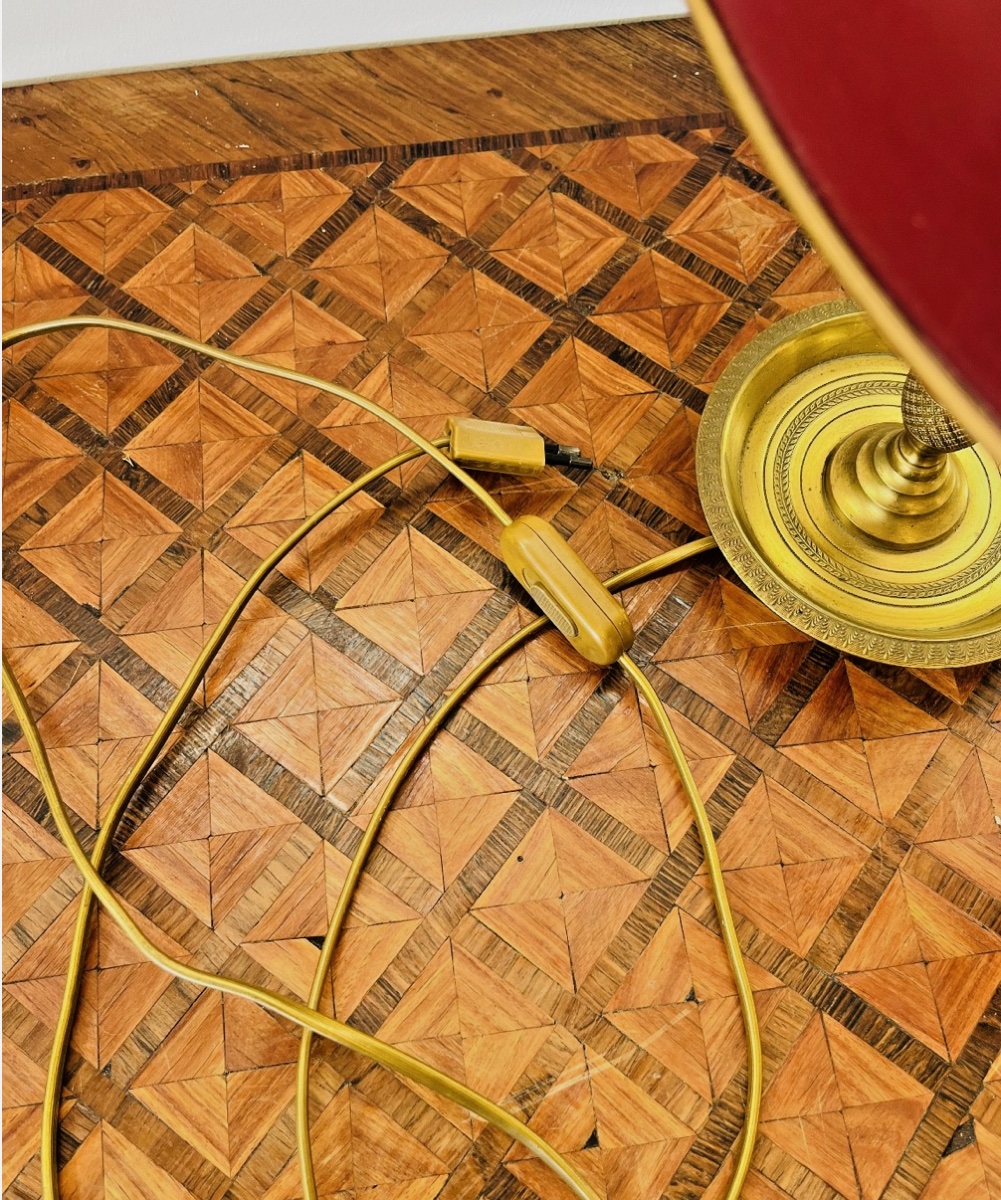 Antique Bouillotte Lamp – Red Metal Lampshade – 691 002-photo-1