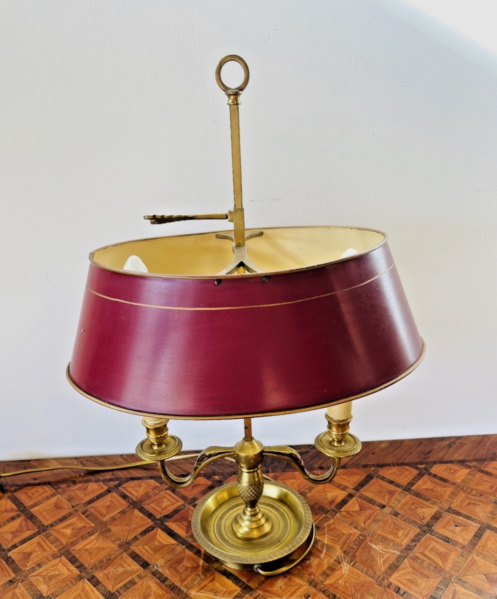 Antique Bouillotte Lamp – Red Metal Lampshade – 691 002-photo-2