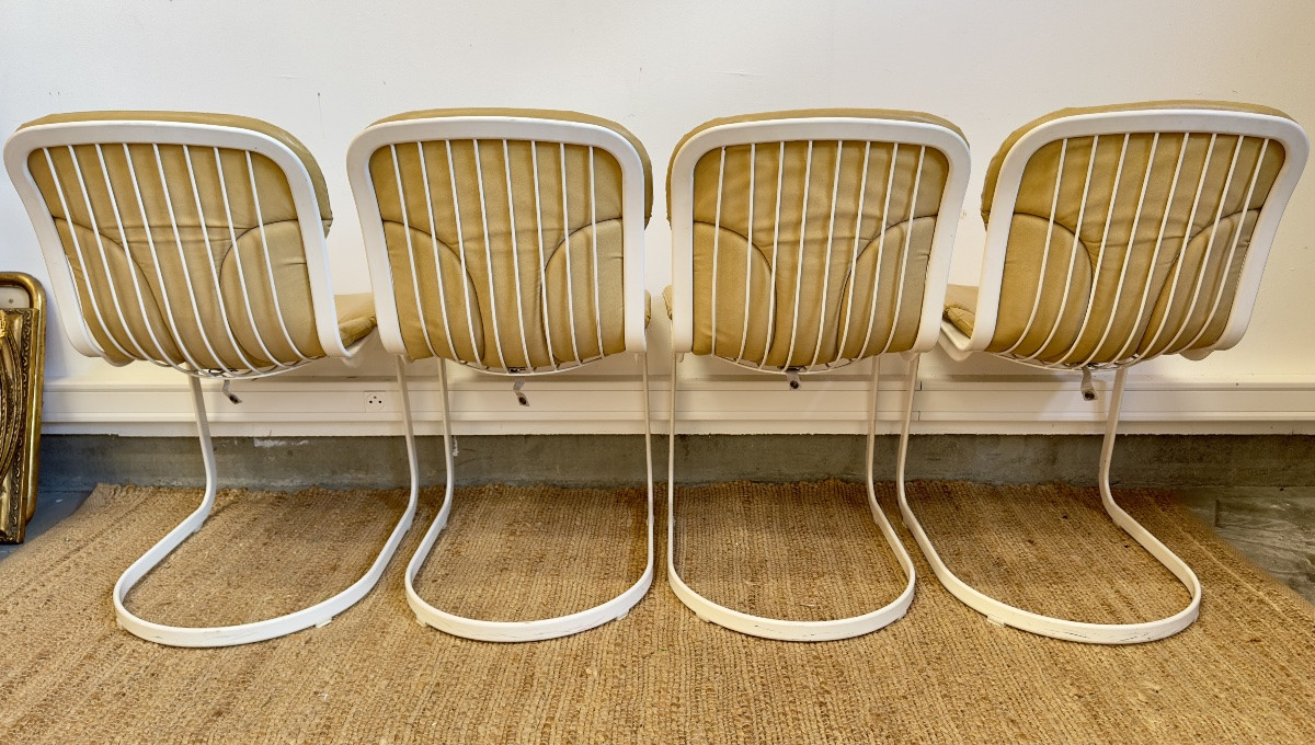 Set Of 4 Vintage Cidue Chairs – Yellow Leather – Italy-photo-4
