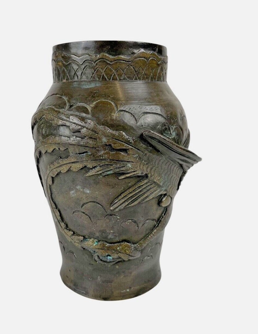 Vase en bronze japonais, Epoque Meiji Nippon Kyoto Yoshida Zo-photo-3
