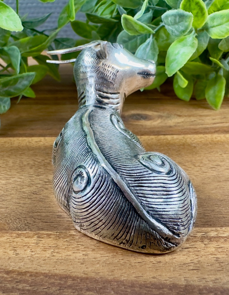 Solid Silver Bull Sculpture -photo-4