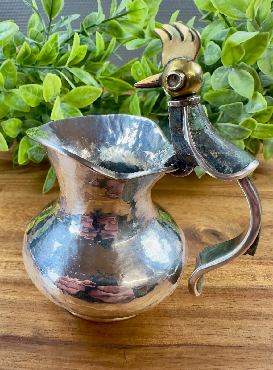 Pichet zoomorphe en métal argenté – Mexique-photo-3