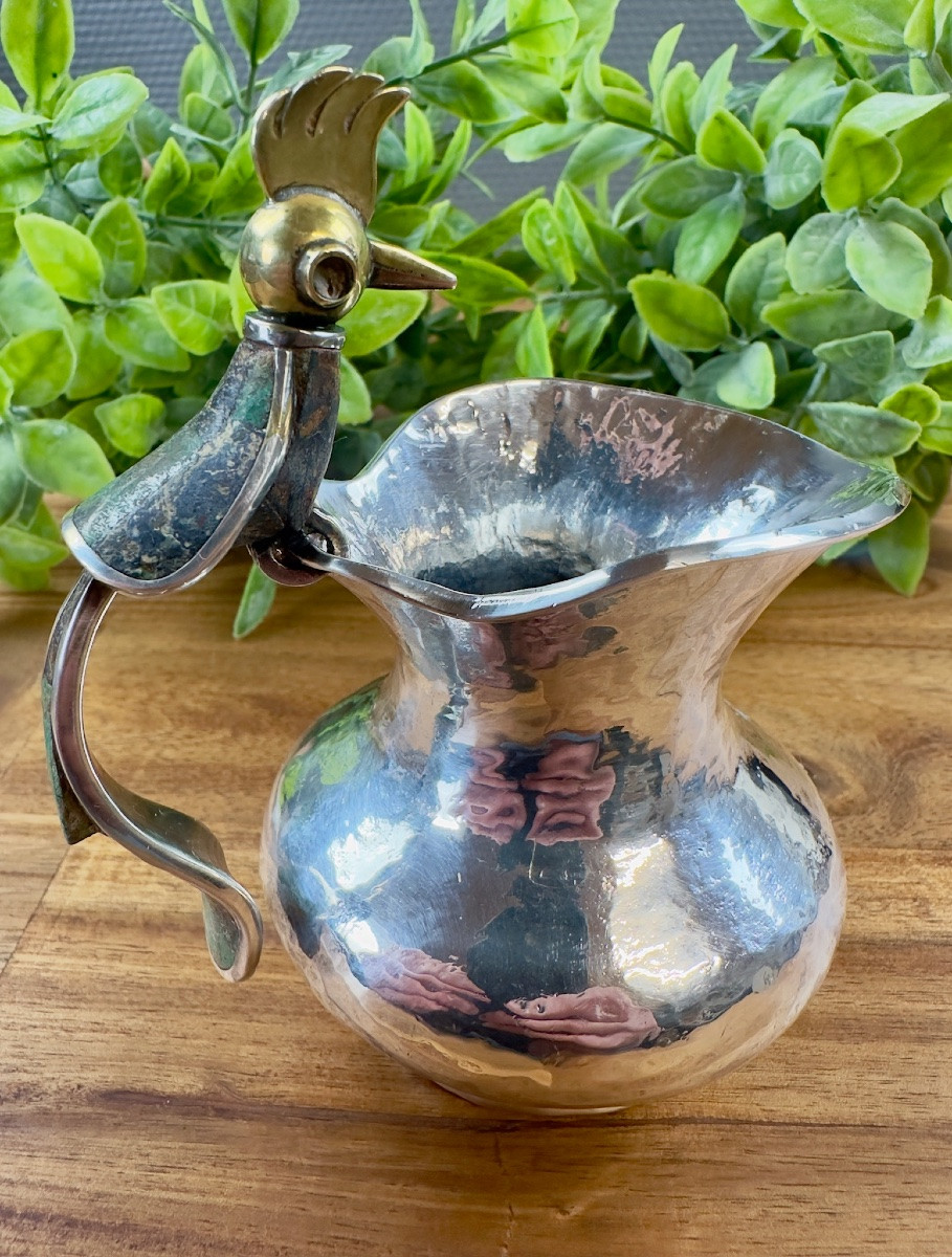 Pichet zoomorphe en métal argenté – Mexique-photo-4