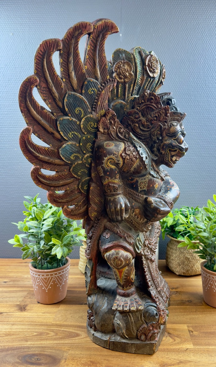 Garuda Statue In Polychrome Carved Wood-photo-2