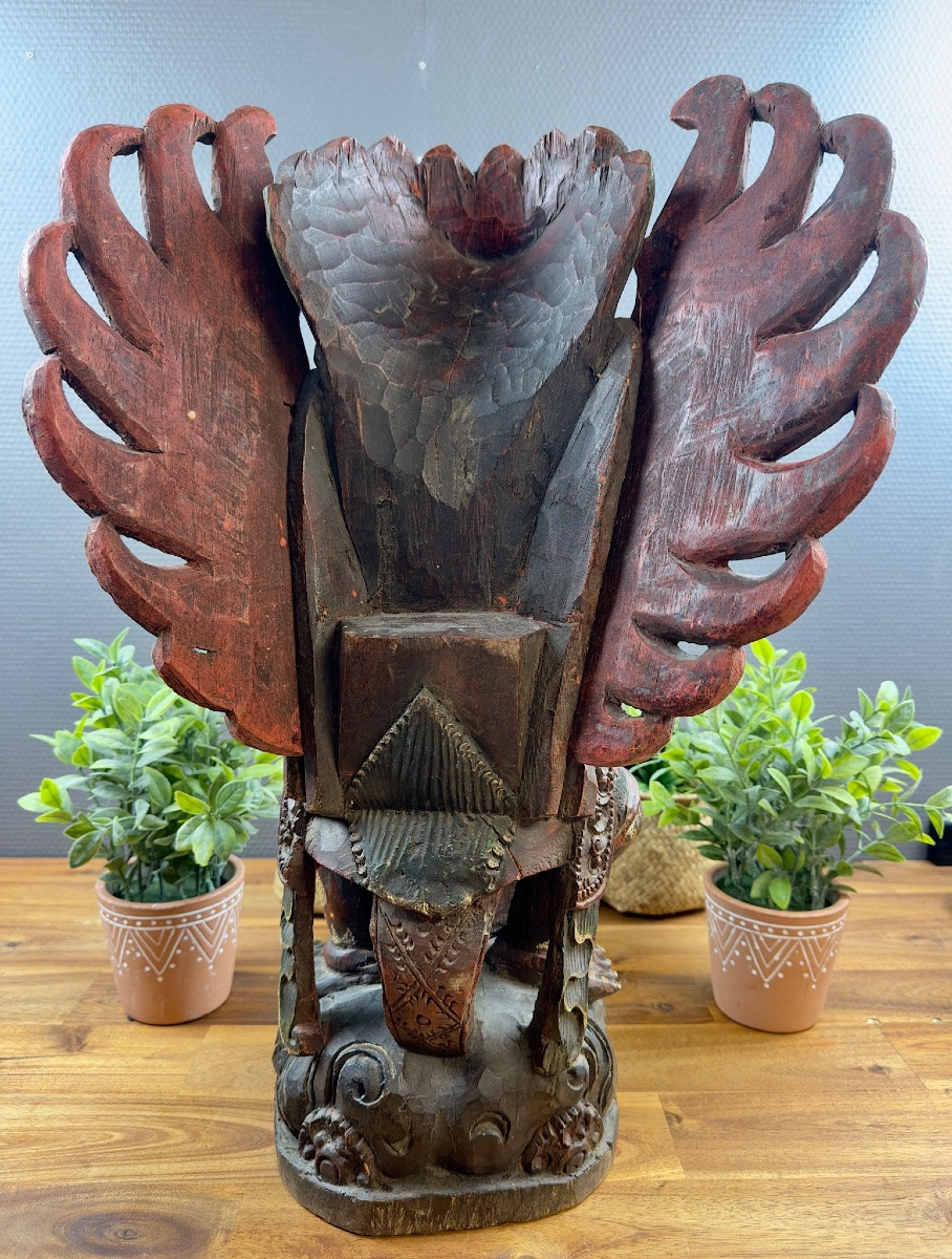 Garuda Statue In Polychrome Carved Wood-photo-3