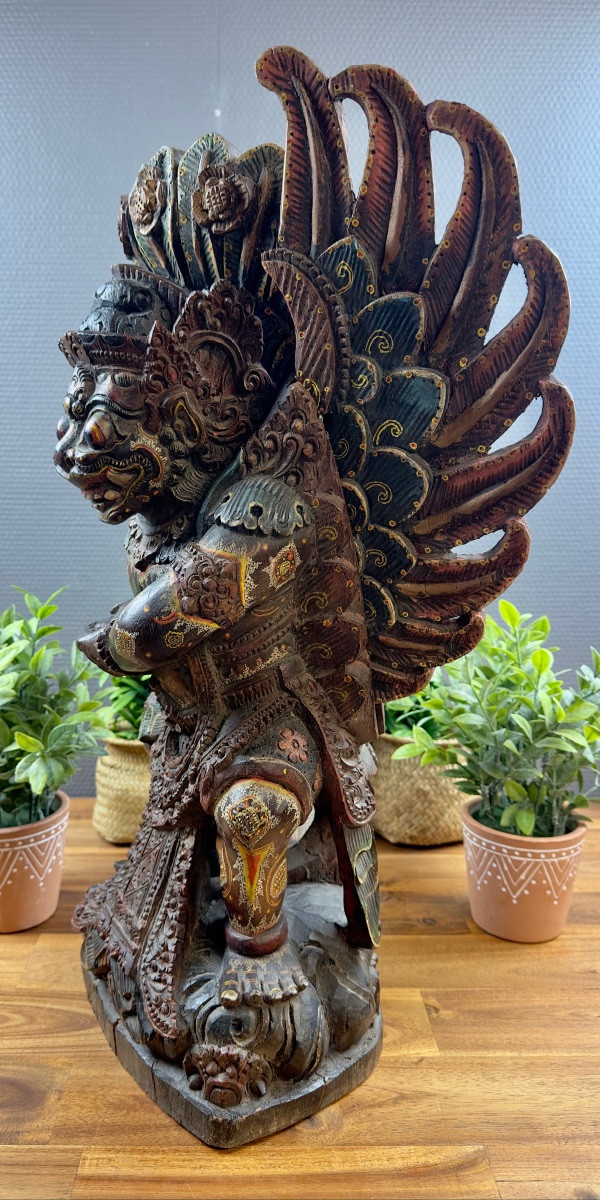 Garuda Statue In Polychrome Carved Wood-photo-4