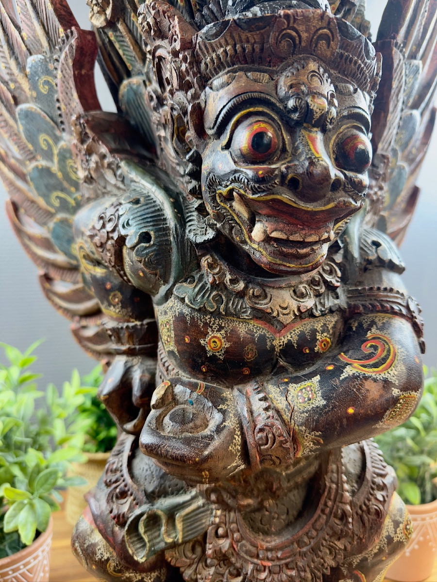 Garuda Statue In Polychrome Carved Wood-photo-2