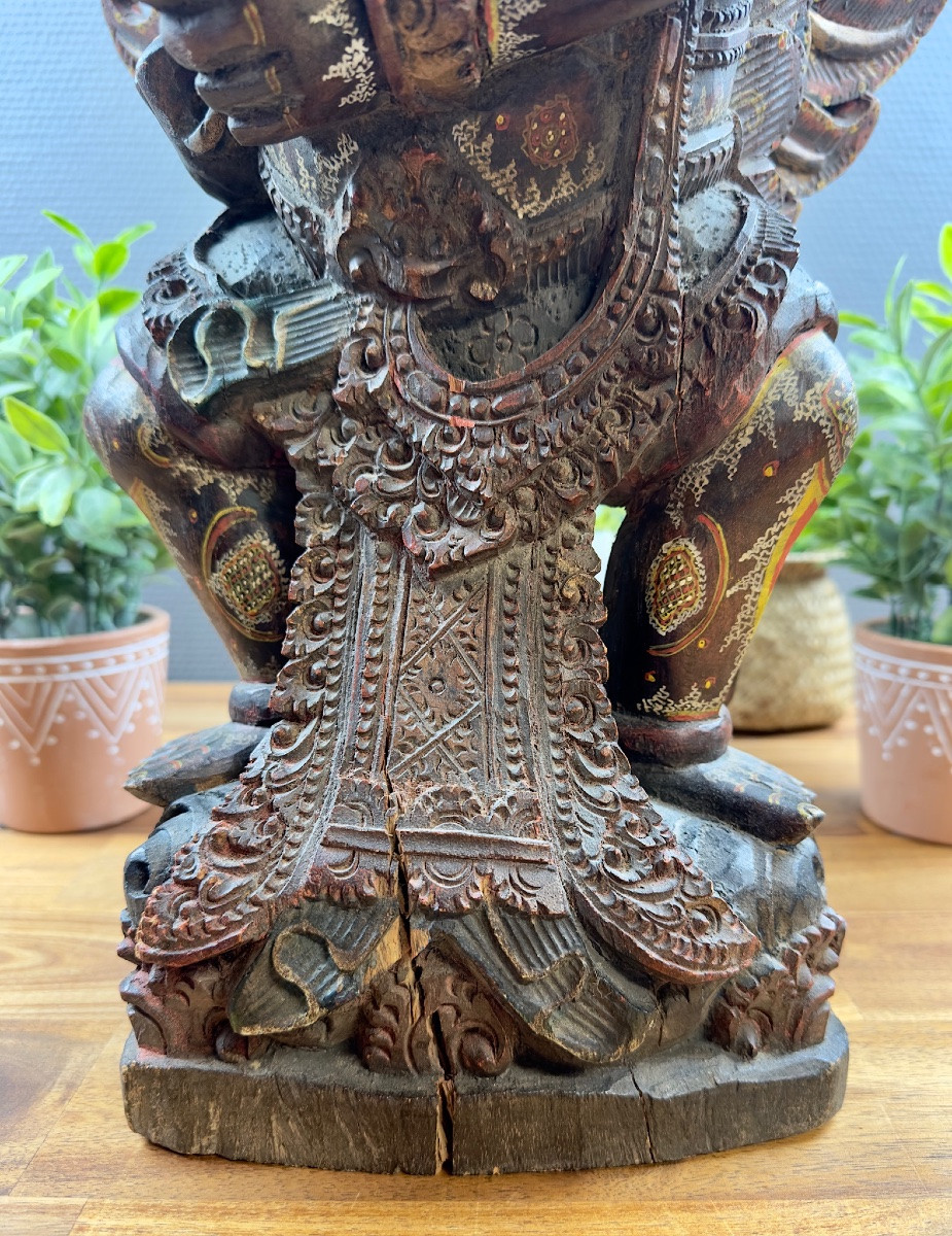 Garuda Statue In Polychrome Carved Wood-photo-4