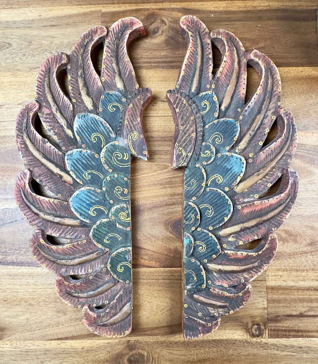 Garuda Statue In Polychrome Carved Wood-photo-5