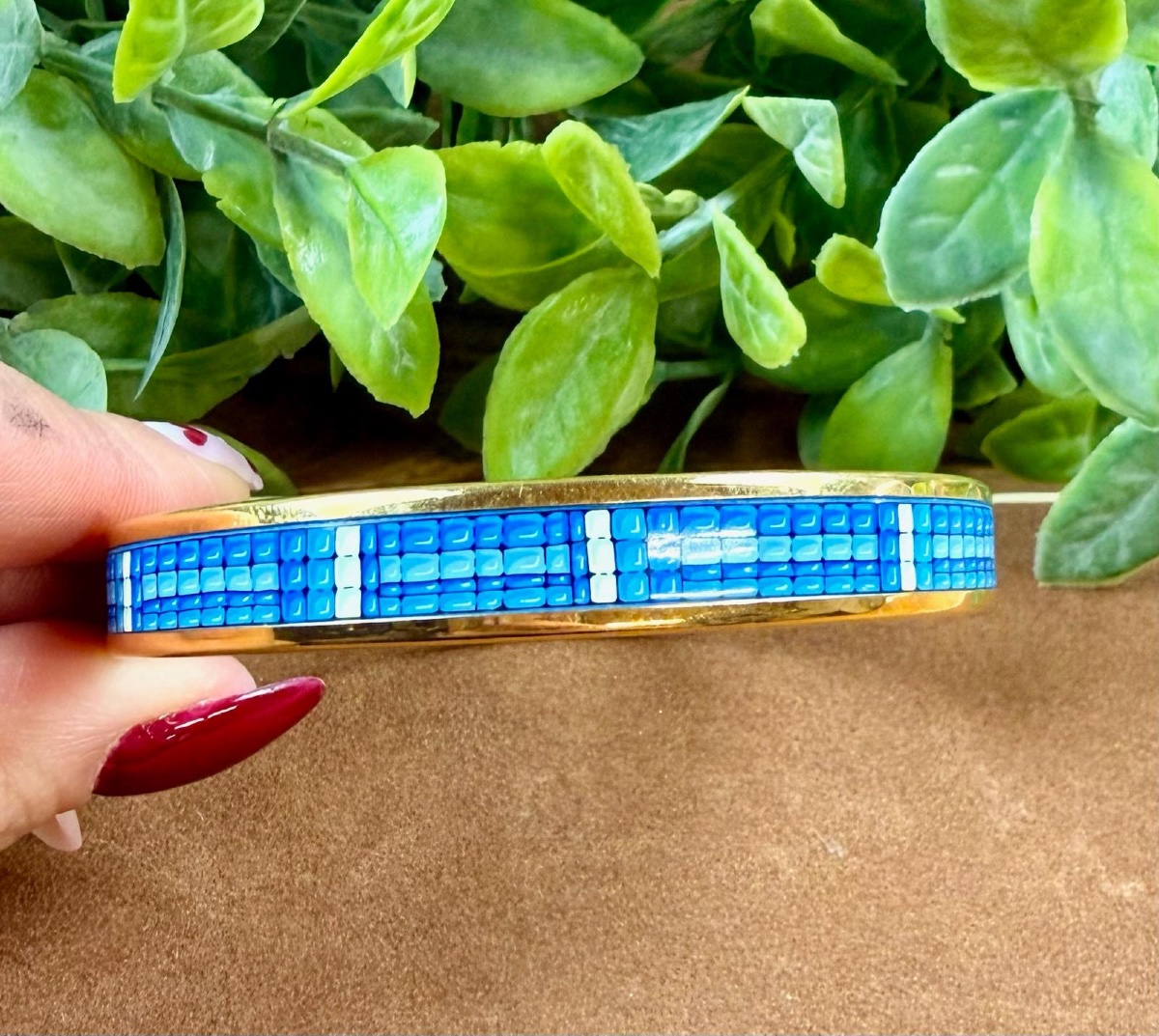 Hermès Bangle Bracelet In Blue Enamel And Gold-tone Metal -photo-2