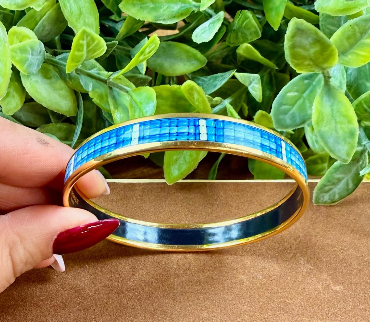 Hermès Bangle Bracelet In Blue Enamel And Gold-tone Metal -photo-3