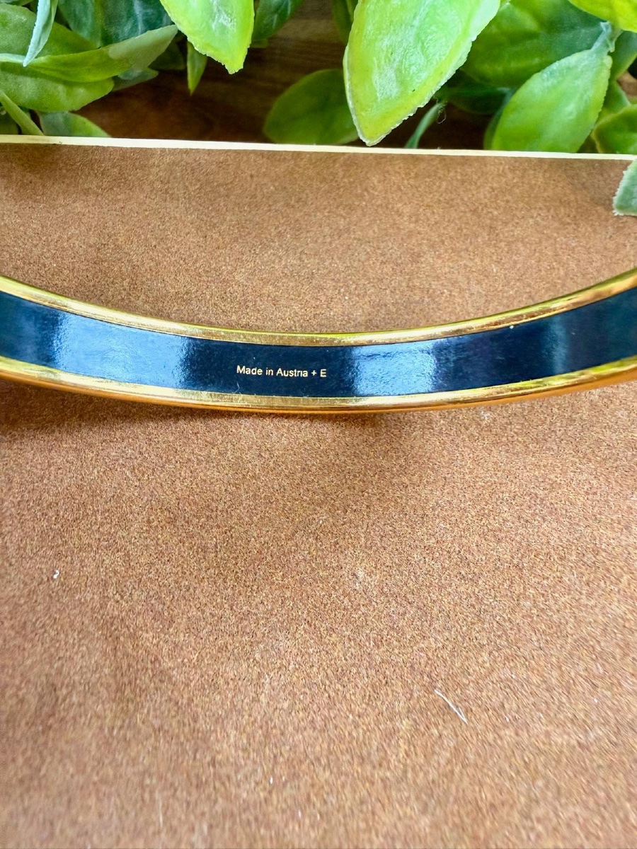 Hermès Bangle Bracelet In Blue Enamel And Gold-tone Metal -photo-4