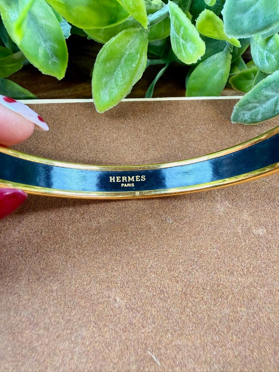 Hermès Bangle Bracelet In Blue Enamel And Gold-tone Metal -photo-1