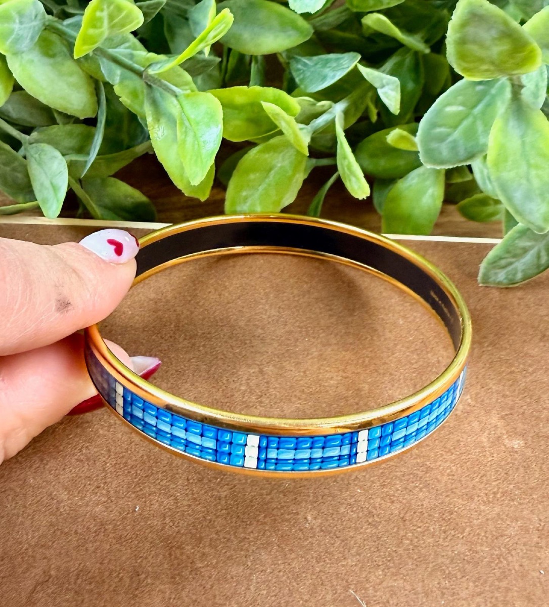 Hermès Bangle Bracelet In Blue Enamel And Gold-tone Metal -photo-2