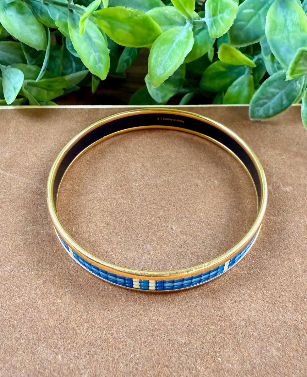 Hermès Bangle Bracelet In Blue Enamel And Gold-tone Metal -photo-3