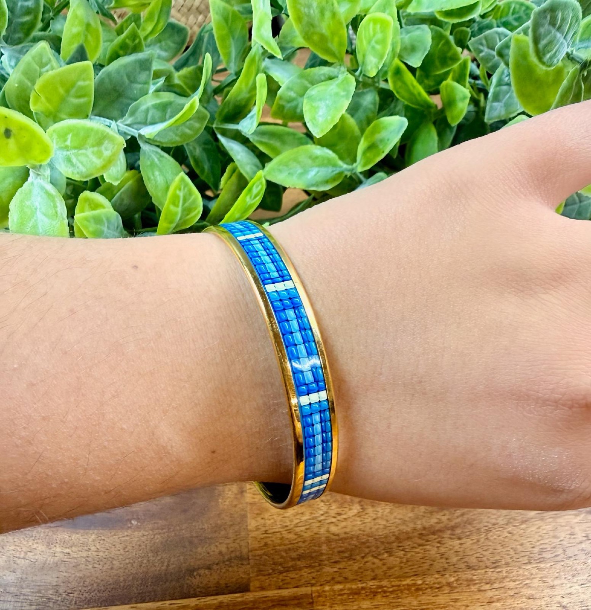 Hermès Bangle Bracelet In Blue Enamel And Gold-tone Metal 