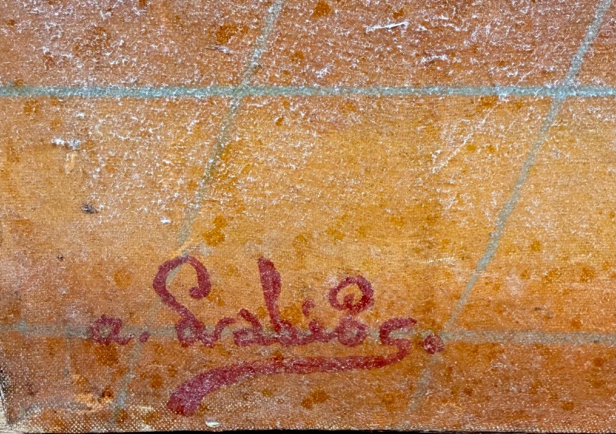 Huile sur toile Agapito Labios (1898-1996) – Petite fille à l’oiseau-photo-2