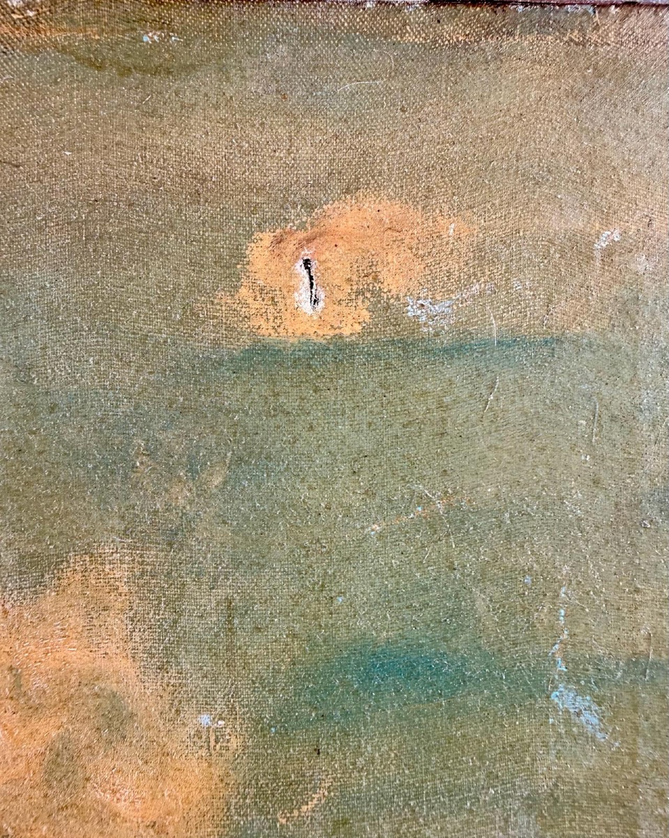 Huile sur toile Agapito Labios (1898-1996) – Petite fille à l’oiseau-photo-3