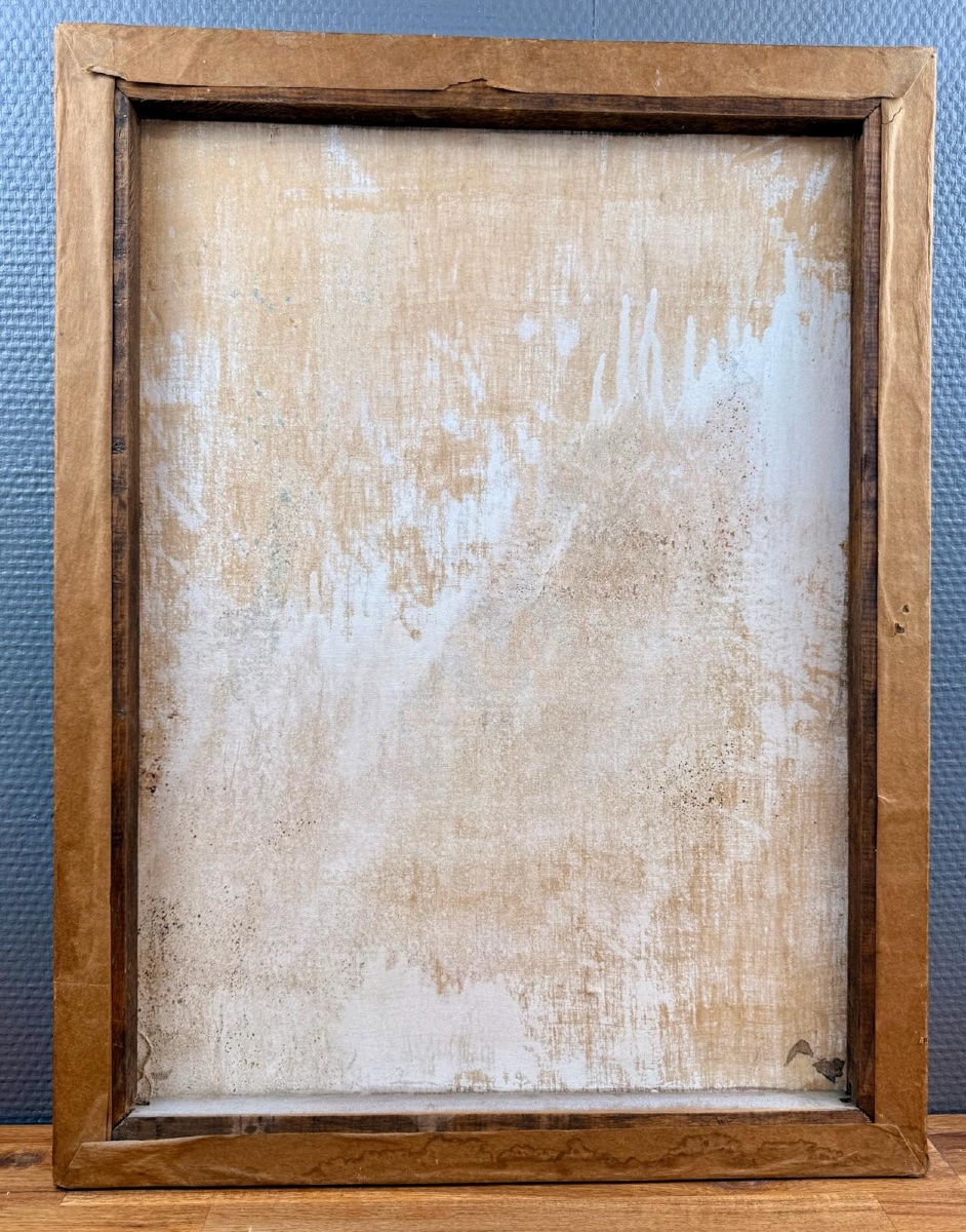 Huile sur toile Agapito Labios (1898-1996) – Petite fille à l’oiseau-photo-4