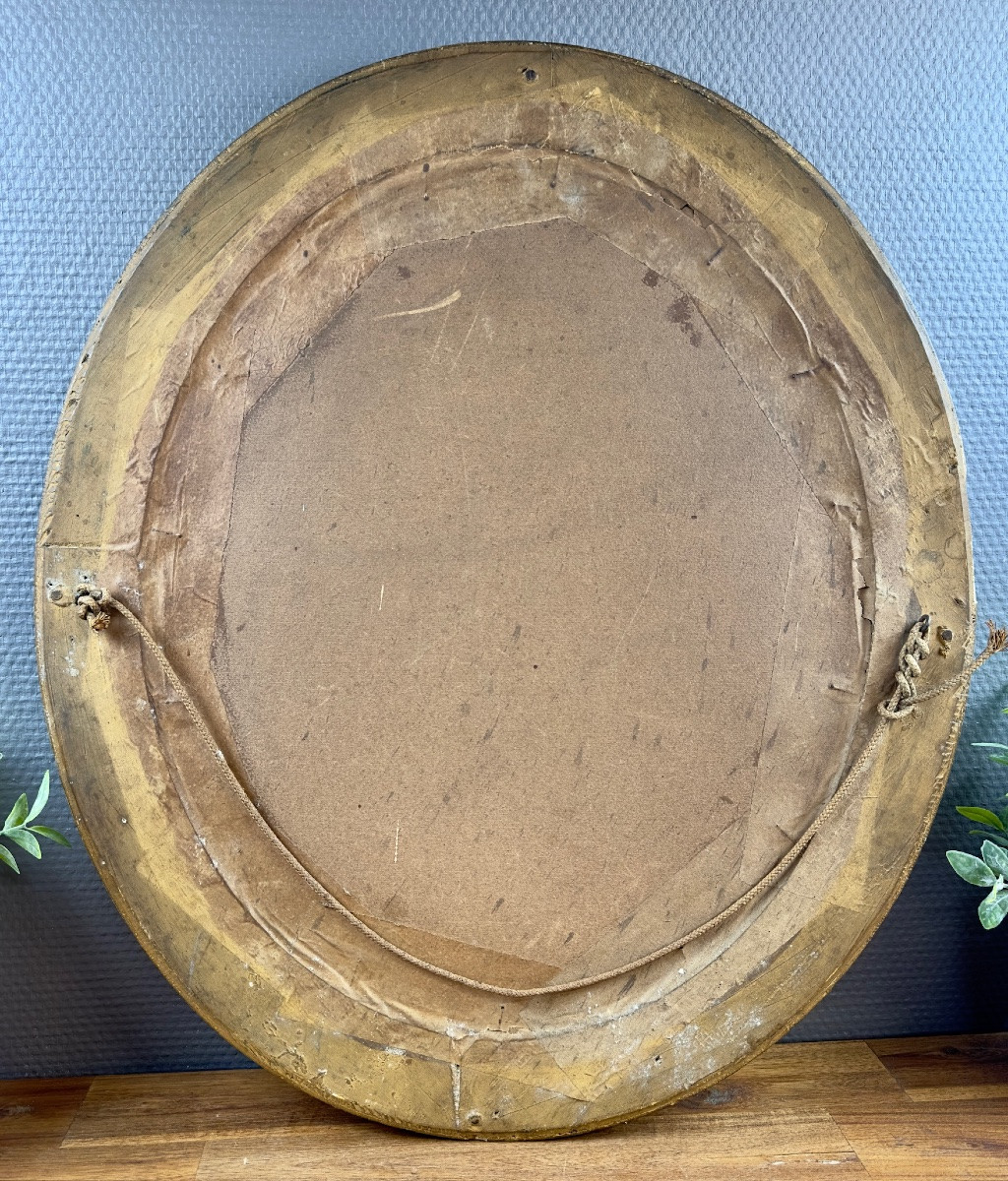 Antique Lithograph Of A Woman In Prayer – Gilded Oval Frame-photo-3